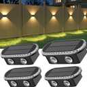 Ellasay Fence Lights Solar Powered: Outdoor LED Wall Lighting Dual Beam and 3 Color Modes IP65 Waterproof 12H Long Lasting Easy Mount for Garden Patio Backyard 4 Pack