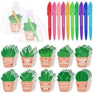 Kosiz 30 Set/90 Pcs Teacher Appreciation Gifts Bulk Plant Pot Notepad Sticky Notes with Pen Organza Bag End of Year Teacher Gifts from Students Thank You Presents for Office School Classroom Supplies