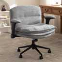 Dowinx Criss Cross Chair with Adjustable Flip-up Arms and Wheels, Comfort Ergonomic Office Desk Armchair with 3 Layer Cushions, Wide Seat Vanity Chair for Home Office, Living Room, Bedroom, Gray (Steel Grey)