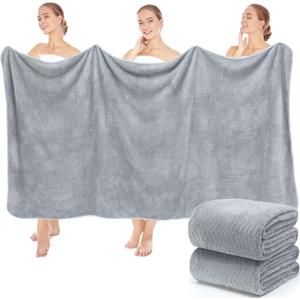 SmoothNovelty 2 Pack Bath Sheets 40 x 80 Inch Jumbo Extra Large Towels Set Oversized Quick Dry Coral Fleece Absorbent and Soft Lightweight Towels for Home Gym Travel Beach Spa Pool Hotel (Light Gray)