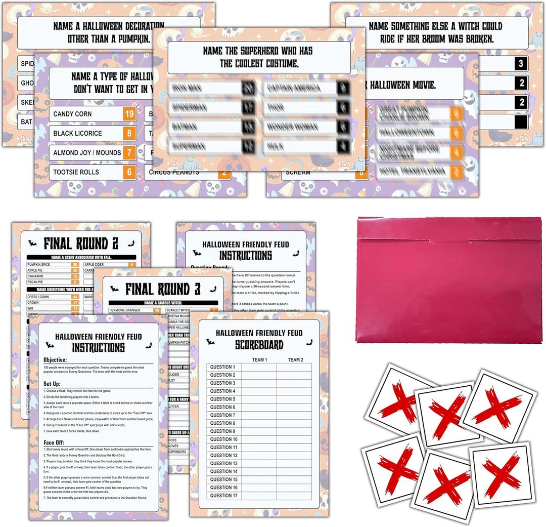 2 x Ycyfckdr Halloween Feud Game, Halloween Game for Adults Getting Fun in The Party, Indoor Trivious Card, Trick Or Treat Games, Night Fun Trivia Quiz for Family, 1 Pack -003