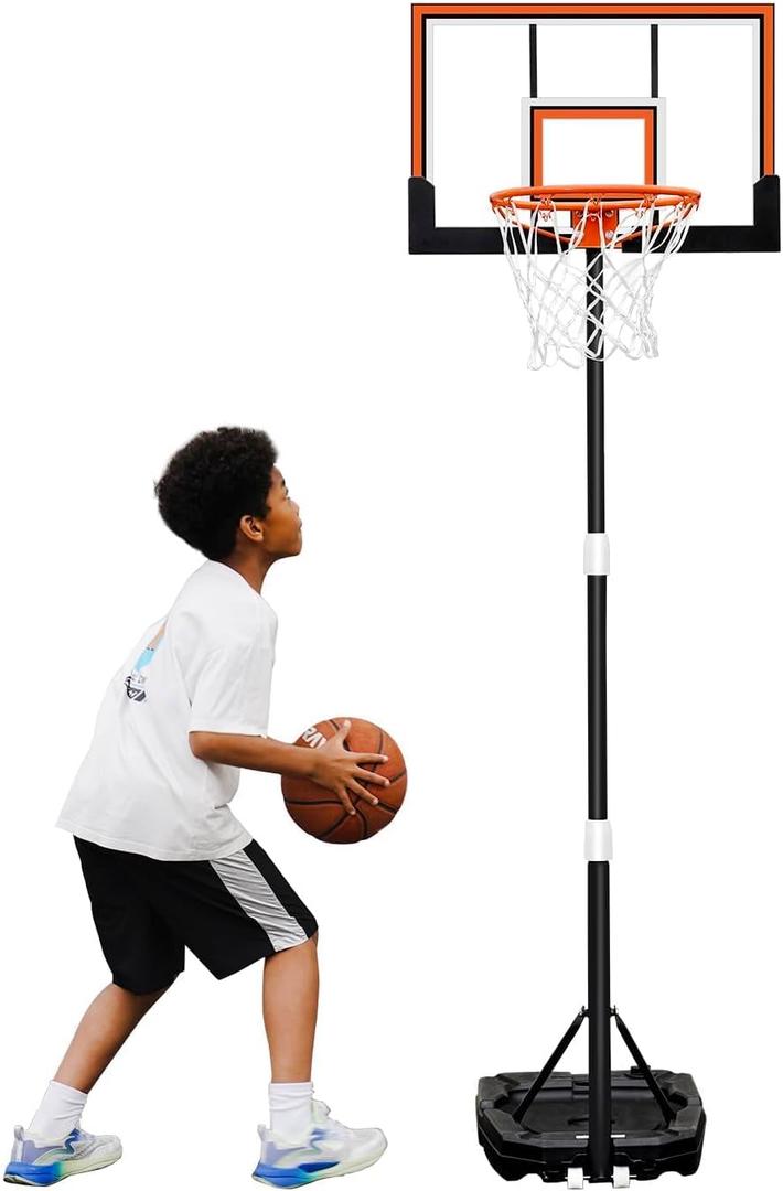 Seray Prime Kids/Adults Basketball Hoop 29/40 Inch Backboard 3.2-7.2/10FT Adjustable, Portable Basketball Hoop Outdoor for Kid/Toddler in Pool/Backyard/Indoor, Shatterproof Backboard and Enlarged Base