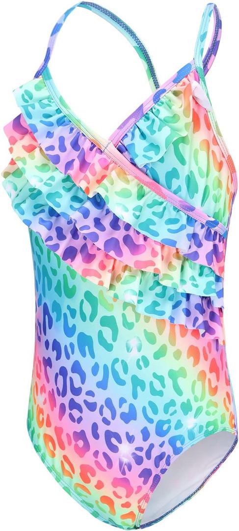 Moon Tree Girls One Piece Swimsuits Ruffle Swimwear Beach Bathing Suit 15/16 Years (Blue, S)