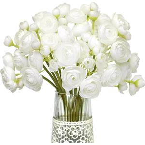 Letjolt Ranunculus Artificial Flower White Silk Flowers Faux DIY Bouquet for Wedding Engagement Centerpieces Arrangements Bridal Shower Decorations Home Decor 18pcs