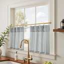 jinchan Striped Linen Kitchen Curtains with Attached Valance 24 Inch Length Cafe Tier Curtains for Living Room Rustic Half Window Light Filtering Rod Pocket Small Drapes 2 Panels Blue