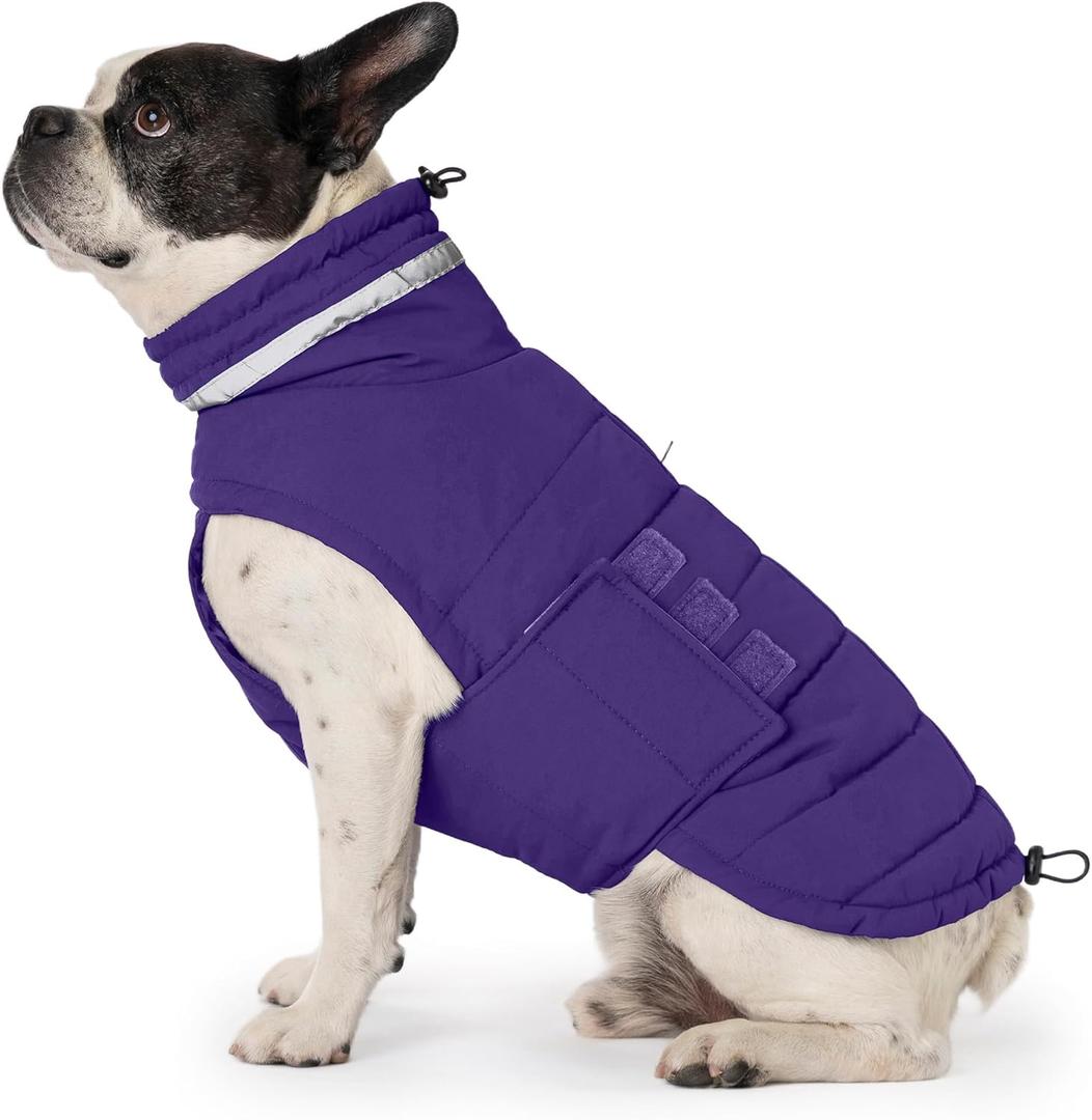 Mklhgty Waterproof Dog Coat for Medium Dogs, Warm Dog Winter Jacket, Reflective Windproof Turtleneck Dog Cold Weather Coats with Adjustable Hook & Loop - Purple - M (M: 18-38lbs)