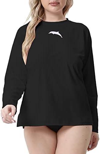 Halcurt Women's Plus Size Long Sleeve Rash Guard Swim Shirts UPF50+ Sun Protection Loose Fit Swimsuit Top Size 3X