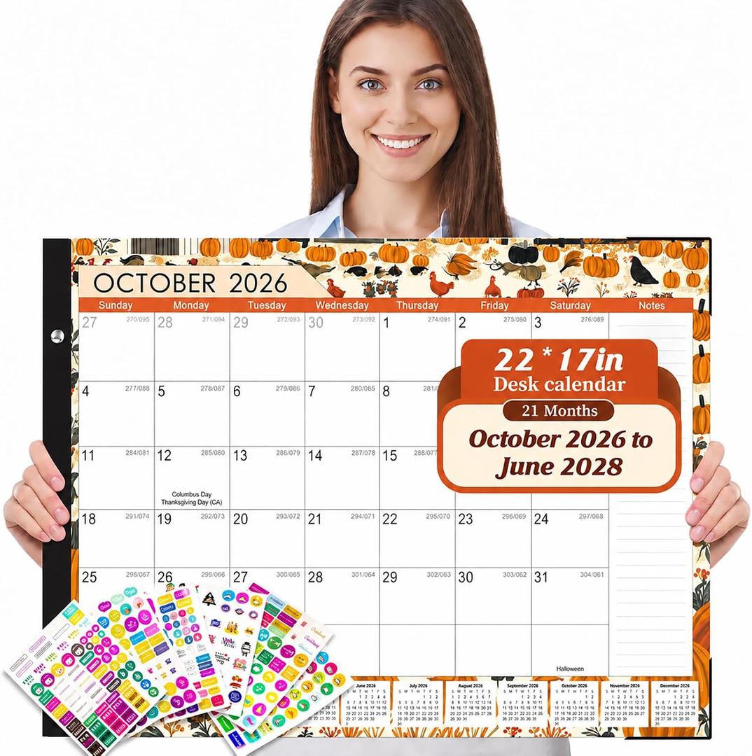 Large Desk Calendar 2027, Oct 2026 - Jun 2028, 21-Month Calendar 2027-2028, 22" x 17"