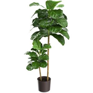 VECELO Artificial Fiddle Leaf Fig Tree 4FT(51in), Tall Fake Floor Plants with Realistic Leaves and Branches in Plastic Pot for Indoor Outdoor Living Room Home Decor
