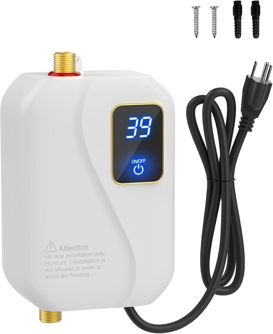 Tankless Water Heater Electric 3000W Instant Water Heater Under Sink 110V, Portable, On Demand Hot, Small, with Digital Display, for Kitchen