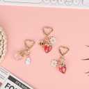 Tinoaly 3pcs Cute Strawberry Keychain, Zinc Alloy Strawberry Bag Charm Heart Rabbit Flower Key Ring Bee Fruit Key Chain Keyring for Purse Handbag Backpack