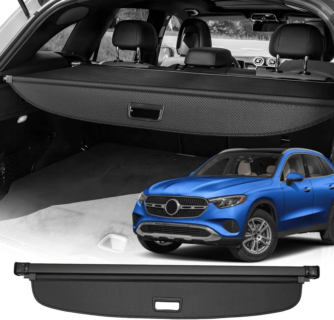 Powerty Retractable Cargo Cover for 2023-2026 Mercedes Benz GLC Class GLC 300 350e 43 63(Not GLC Coupe), Carbon Fiber Texture Trunk Cover Privacy Screen Rear Security Shade for GLC Accessories
