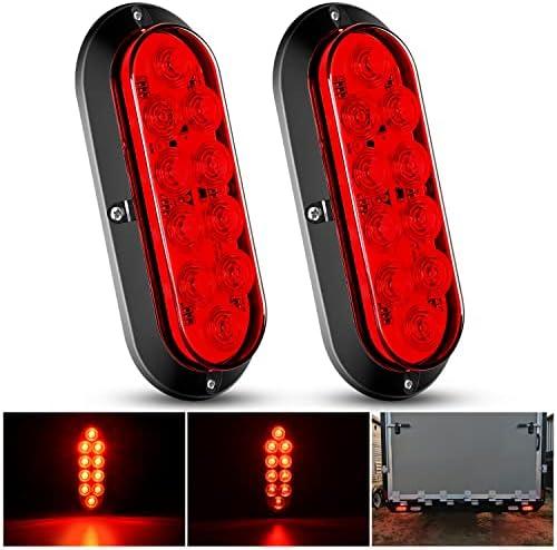 Nilight 6 Inch Oval Red LED Trailer Tail Light Surface Mount 2PCS 10 LEDs Waterproof Stop Brake Turn Trailers Lights for Truck RV Boat Bus Lorry Camper Van Caravan