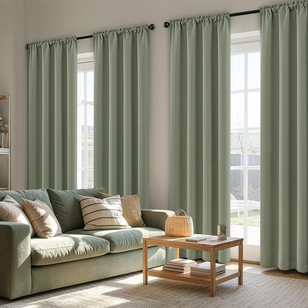 MIULEE Blackout Curtains 4 Panels Sets Sage Green 84 Inch Length, Top and Bottom Rod Pocket Room Darkening Curtains for Living Room Bedroom Windows, 4 Pack Thermal Insulated Light Blocking Curtain