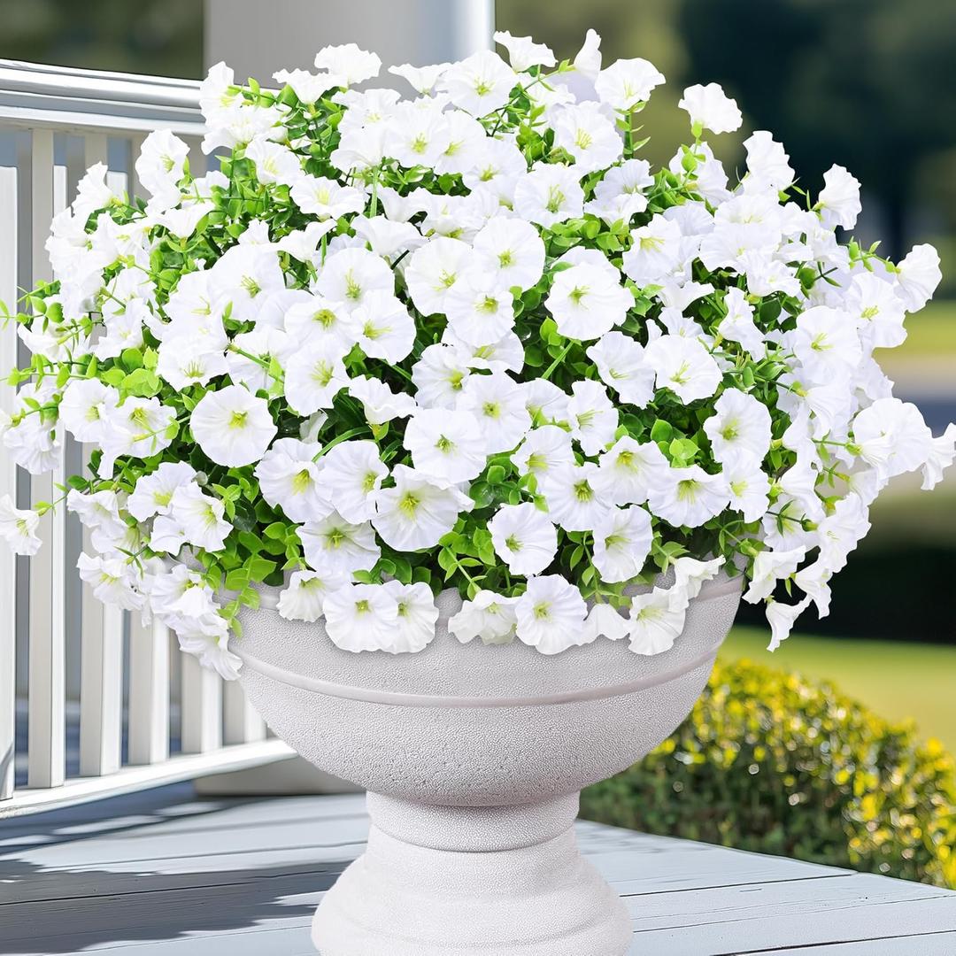Yastouay Artificial Flowers for Outdoors, 26 Bundles Fake Outdoor Flowers, UV Resistant Artificial Plants & Flowers for Decoration, White Realistic Morning Glory for Outdoor Porch Garden Decoration