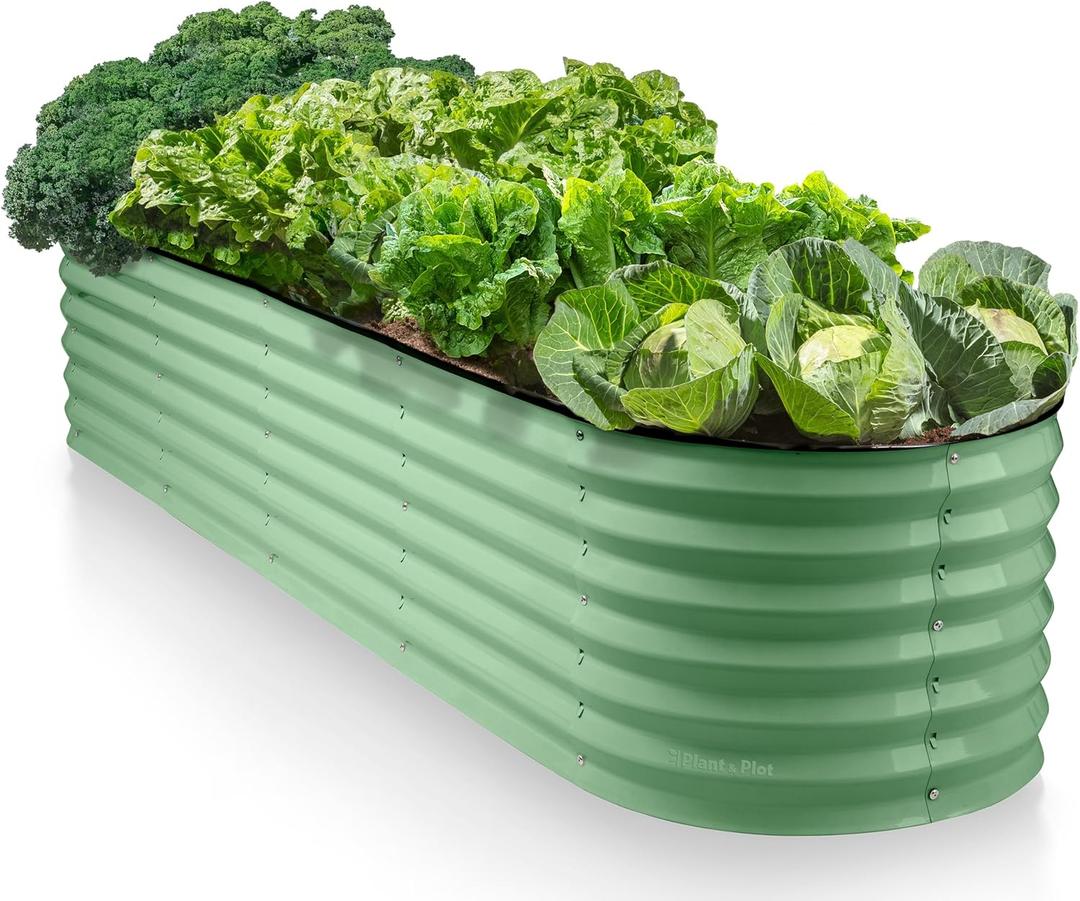 9-in-1 Galvanized Steel Raised Garden Bed // 821.5 ft Modular Planter for Gardening, Vegetables, Flowers // 18" Tall Metal Raised Garden Beds Outdoor (Light Green) // Patented Design Planter Box