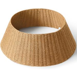 28in Christmas Tree Collar - Wicker Woven Tree Collars for Artificial Trees - Handmade Rattan Rustic Farmhouse Basket for Tree Base Cover with Cord Cut-Out for 6ft 7.5ft 8ft Trees (Natural)