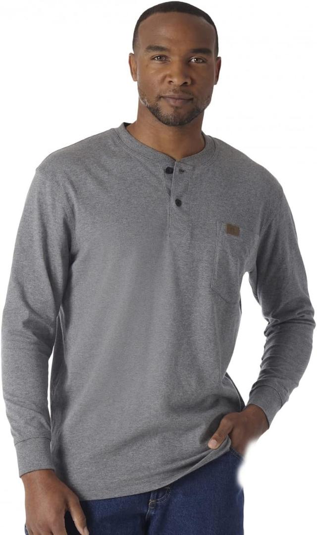 Wrangler Mens Long Sleeve Henley (XX-Large, Charcoal Gray)