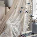 JOOJA Crochet Boho Lace Sheer Curtains Macrame Farmhouse 63 Inches Length Long Beige Vintage Bohemian Bedroom Curtains 2 Panels Set for Living Room (59Wx63L, Beige)