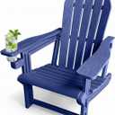 Adirondack Chair with Cup Holder,Tool-Free Assembly,No Screws Needed,All-Weather HDPE Plastic Outdoor Patio Chair,Wood-Grain Slatted Look,Easy to Take Apart for Storage,Fire Pit ChairsNavy blue