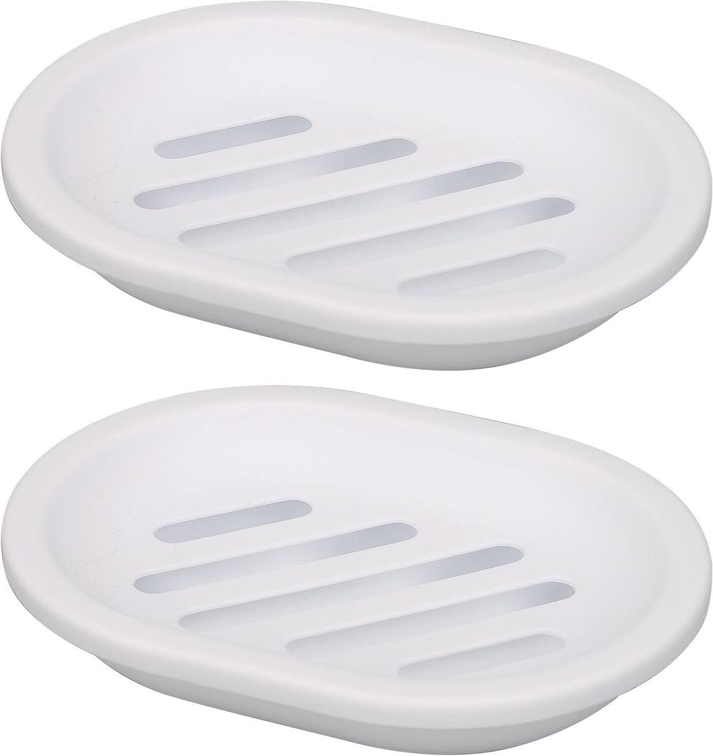 Topsky Soap Dish for Shower, 2pcs Soap Dishes Soap Savers for Bar Soap, Soap Bar Holder Shower with Drip Tray, Plastic Soap Holders with Drain for Kitchen Sink, Easy to Clean, Dry,White