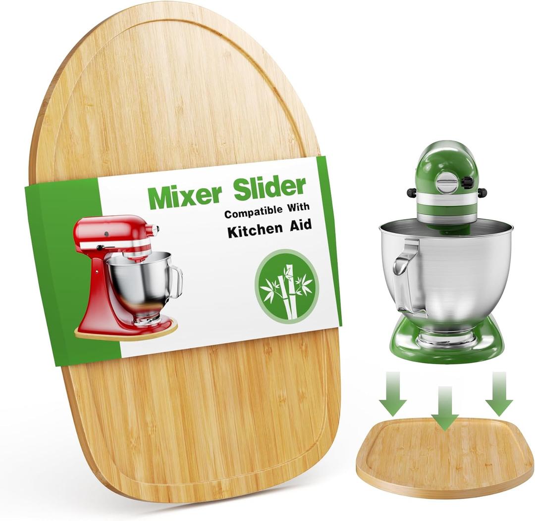 GuanQiao Food-Grade Bamboo Slider for KitchenAid 4.5-5 Qt Tilt Head Stand Mixer, Appliance Sliding Mat for Kitchenaid Artisan, Kitchen Countertop Storage Accessories Mixer Moving Tray Attachments