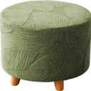 Round Ottoman Cover Stretch Round Ottoman Storage Slipcover Leaves Jacquard Folding Footrest Stool Furniture Protector Cover with Elastic Bottom for Living Room Set of 1 Olive Green