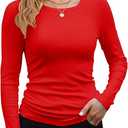 GEMBERA Womens Ribbed Long Sleeve Crewneck Casual Slim Basic Shirts Fitted Knit Tops Size L