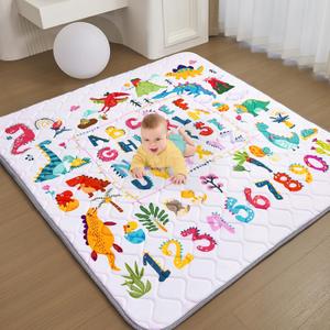 TreeBud Baby Play Mat - Thicken 50x50 Inch Soft Foam Crawling Mat for Playpen & Floor, Non-Slip Waterproof Playmats for Infants & Toddlers, Portable Foldable & Machine Washable, Dinosaur & Letters