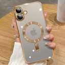 ZIYE Magnetic Case Made for iPhone 16 Plus 6.7 Inch [Compatible with MagSafe] Full Camera Lens Protection, Clear Luxury Phone Cover Soft TPU Bumper Drop Protective Case for 16 Plus Women Men, Gold