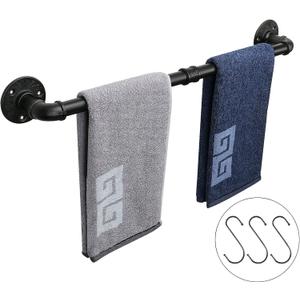 NearMoon Industrial Pipe Towel Bar, Heavy Duty Bathroom Hardware Towel Holder Accessory, Wall Mounted DIY Rustic Iron Bathroom Towel Rack Holder (24 Inch, Black)