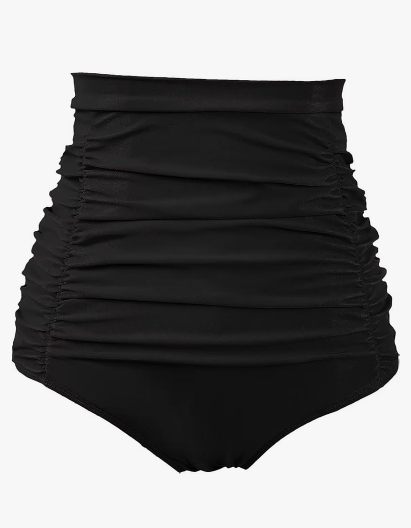 COCOPEAR Women's Ruched High Waisted Bikini Bottom Retro Vintage Swim Short Tankinis L