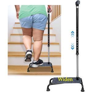 Stair Climbing Cane Lifts Assist Cane for Seniors Elderly Half Step Stairway Aid Walking Sticks Adjustable Mobility Helper Balance Devices 4 Prong Quad Widen Anti-Slip Base Seat Walker