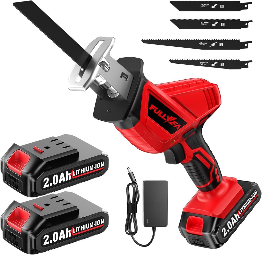 FULLYEA Reciprocating Saw Cordless, 0-3500SPM Power Reciprocating Saw with 4 Saw Blades, Tool-Free Blade Change, Variable Speed Electric Reciprocating Saws for Woods/Metal/Plastic Cutting