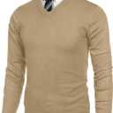 COOFANDY Mens V Neck Dress Sweater Knit Long Sleeve Slim Fit Sweaters Fashion Pullover Sweater (Medium, Cream-colored)