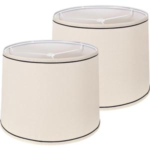GIGIVOSHA Lamp Shades Set of 2 - Drum Lampshades 11.4" x 12.9" x 9.8" Inches, Fabric Medium Replacement Lampshades for Table Lamp, Floor Lamp, Assembly Required, Spider,Linen (Beige with Black Rim)