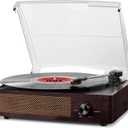 Vinyl Record Player Turntable with Built-in Bluetooth Receiver & 2 Stereo Speakers, 3 Speed 3 Size Portable Retro Record Player for Entertainment and Home Decoration (Brown)
