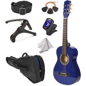 30" Left Handed Wood Guitar with Case and Accessories for Kids/Girls/Boys/Teens/Beginners (Blue)
