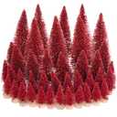 Yookat 40Pcs Mini Christmas Trees Artificial Mini Pine Trees with Wood Base Sisal Trees Bottle Brush Trees Assorted Color for Christmas Decoration Winter Ornaments (Dark Red)