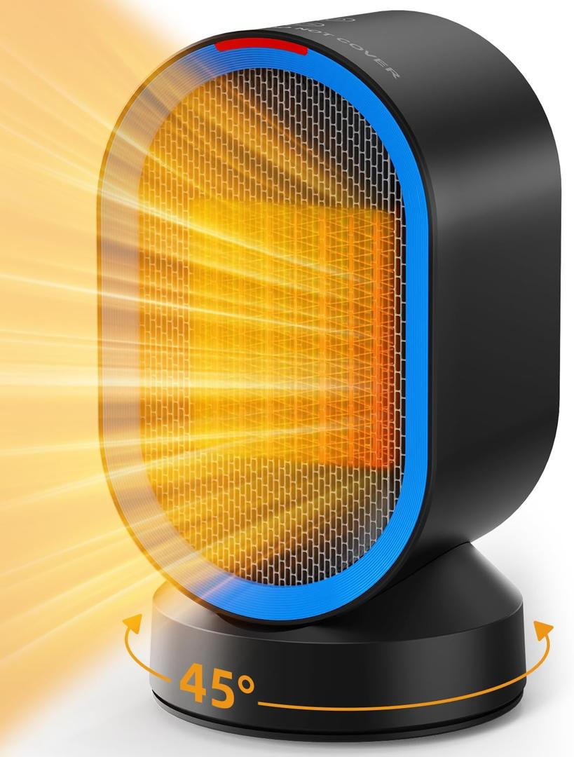 Space Heater Electric Space Heaters for Indoor Use Small Portable Heater 45° Oscillating Personal Heater for Bedroom Home Office (Black)