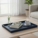 25 * 15 Inch Rectangular Ottoman Tray | Textured PU Leather, Waterproof & Heat-Resistant Storage for Coffee/Dining Tables, Sofa, Bed, Entertainment & Party (Navy blue, 25 * 15in)