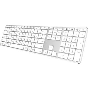 AUSDOM Full Size Bluetooth Keyboard, 2.4G Wireless Quiet Slim Keyboard, Multi Device Low Profile Silent Flat Keyboards with Numeric Keypad, Rechargeable Battery for Windows Mac iOS Computer, White