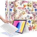 Wazzasoft for iPad 10th Generation Case with Keyboard - for iPad A16 Cases Pencil Holder 10.9 Inch Cover Women Girl Cute Girly Butterfly Flowers Design Funda for Apple Tablet 10th/11th gen