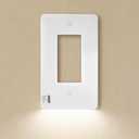 Akicon Light Switch Cover Plate with Motion-Activated LED Night Light, 1-Gang Wall Plate for Single-Pole Switches, 2/5 Minute Timer, Auto On/Off Sensor, White, 1 Pack