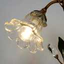 Glass Table Lamp, Antique Flower Decorative Bedside Desk Lamp with Green Leaf, Retro Decorative Lamp for Bedroom Home Office Bronze Finish