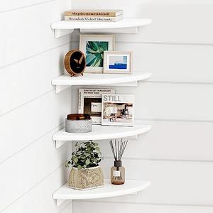 Forbena White Corner Floating Shelves for Wall Set of 4, Rounded Corner Shelves Wall Mounted for Kids Bedroom Books, Cute Wood Hanging Corner Shelf for Bathroom Decor, Living Room, Small Spaces