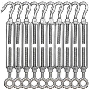 TooTaci 10PCS M8 Turnbuckle 304 Stainless Steel Turnbuckle Hook and Eye, Heavy Duty M6 M8 M10 Tensioner Adjustable Shade Sail Hardware for Cables Wire 3/16" 1/4" 5/16" /3/8", Trampoline, Tent, Tarps