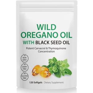 120PCS Oil of Oregano with Black Seed Oil Boosts Immune Oregano Oil Capsules Organic, Chlorophyll, Fast Absorption, GMP Certified