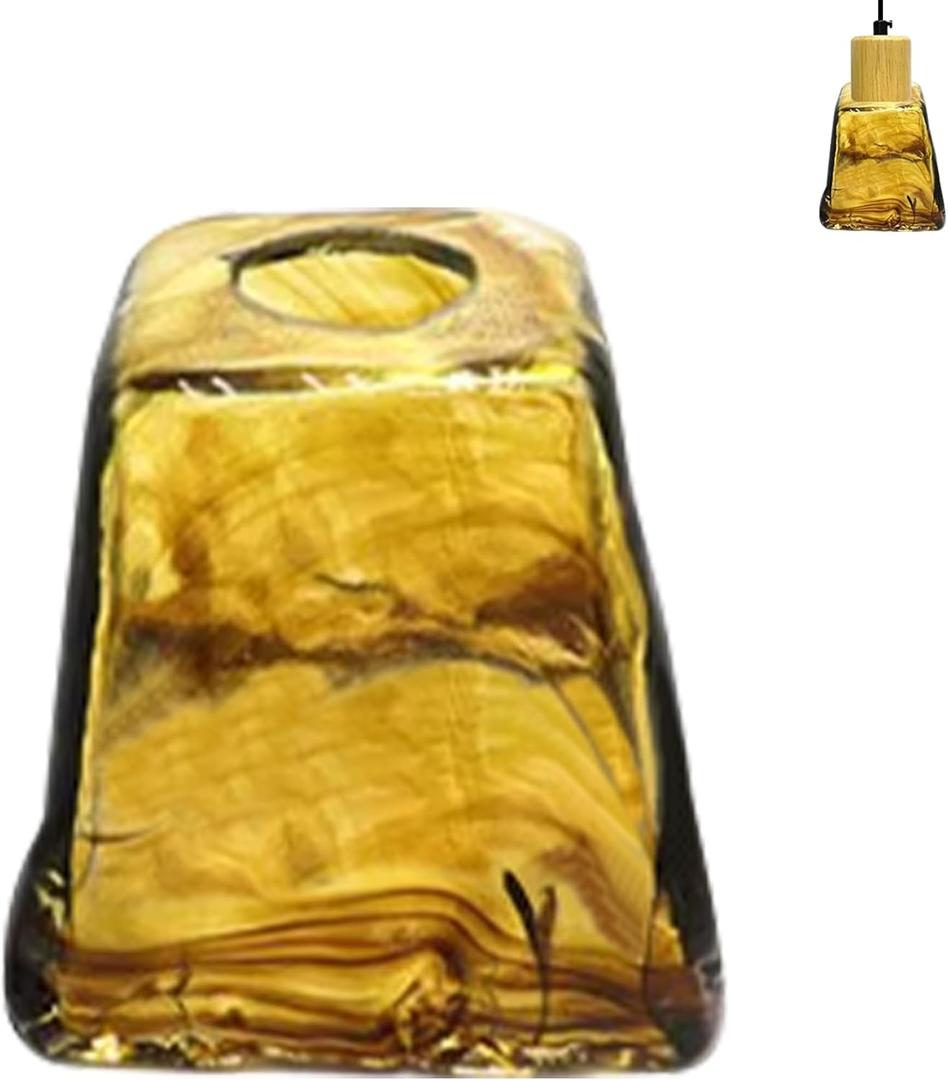 1-Pack 4.1" Amber Glass Square Bell Lamp Shade Replacement, Brown Delicate Texture Glass Cover, Torchiere Shade Decorative for DIY Pendant Light Table Lamp Swag Ceiling Lamp Wall Sconce