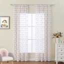 MYSKY HOME Purple Curtains for Girls Bedroom 84 Inch Long White Sheer Curtain with Lilac Pom Pom for Living Room Nursery Curtains 2 Panels Light Filtering Rod Pocket Semi Window Drapes 52 x 84 inch
